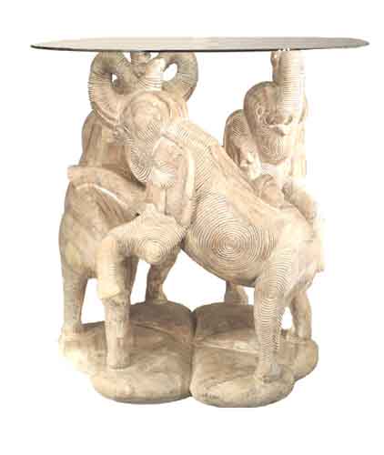 Elefantentisch mit drei Elefanten, weiss, rund
